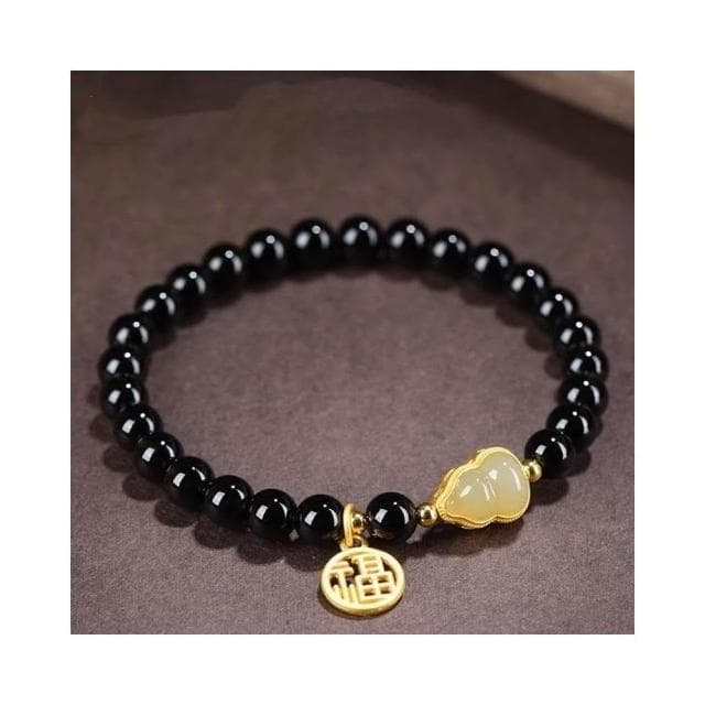 【開運堂】天然黑曜石水晶手鍊和田玉葫蘆手串情侶手串情侶禮物