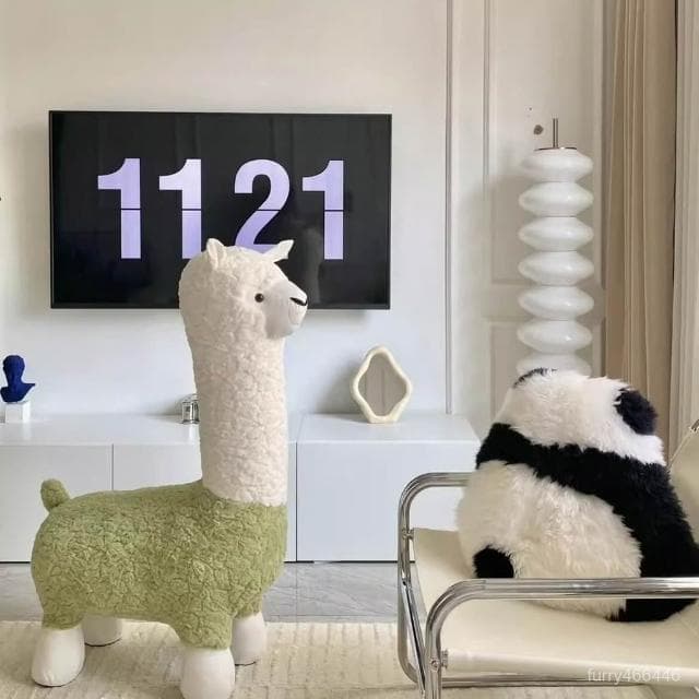網紅創意大號羊駝凳子客廳落地擺件毛絨動物座椅搬家禮物喬遷新居