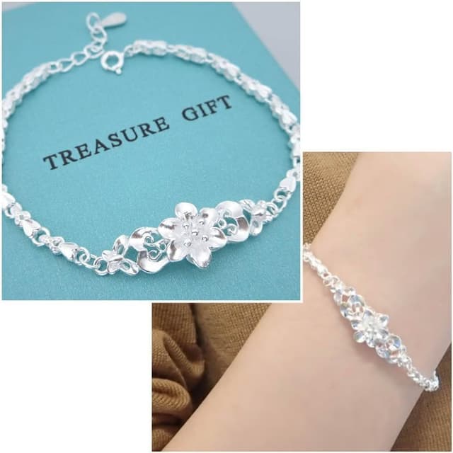 【海洋盒子】銀白優雅花朵設計S999純銀手鍊(附贈禮盒)