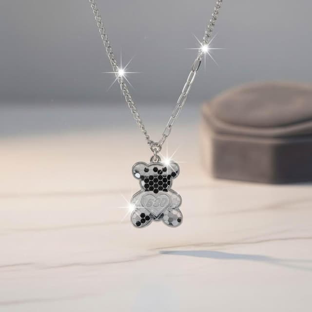 【海洋盒子】我愛你520閃亮碎冰小熊S999純銀項鍊.白金色.附贈禮盒(情人節禮物.聖誕禮物)