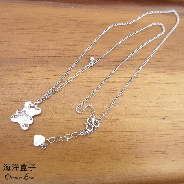 【海洋盒子】我愛你520閃亮碎冰小熊S999純銀項鍊.白金色.附贈禮盒(情人節禮物.聖誕禮物)