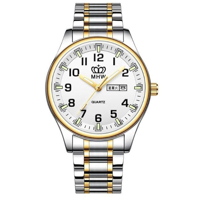 老年人夜光石英表字大爸爸媽媽對錶女錶防水鋼帶中老年人手錶男款