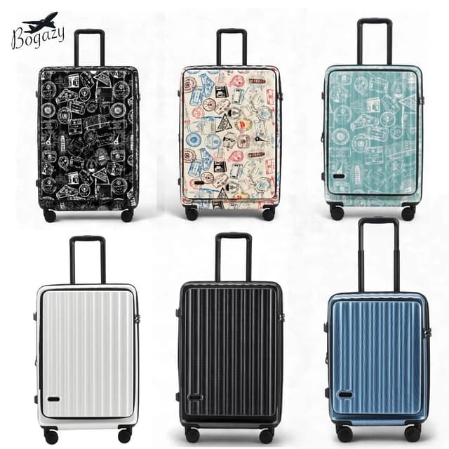 【Bogazy】前開式雙開行李箱 撞色 新款 登機箱 充電孔 可加大 避震輪 防爆拉鍊 海關密碼鎖 杯架 掛勾 多功能