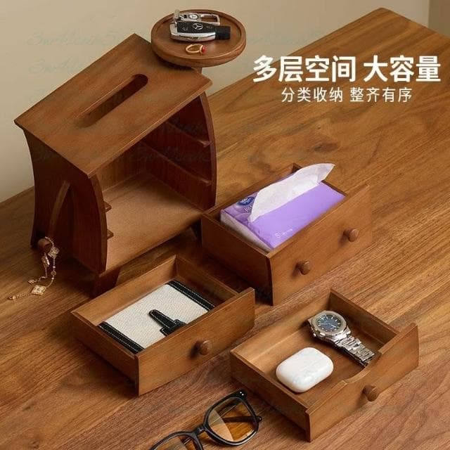 實木紙巾盒 創意客廳擺件 喬遷禮物置物盒 桌面木質收納盒 可愛造型玄關收納盒 全實木儲物盒 多層置物