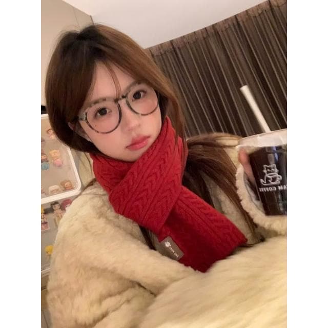 梵花 軟糯不紮含羊毛小圍巾女冬季毛線學生親子圍脖小巧