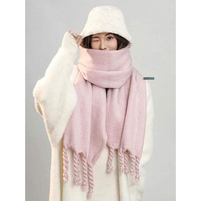 梵花 藍色毛絨圍巾女冬季加厚百搭保暖韓系氛圍感披肩圍脖