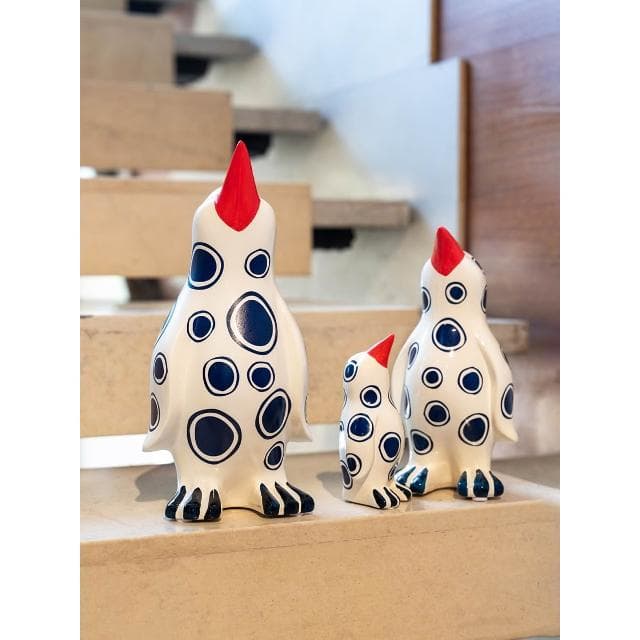 藍點企鵝擺件陶瓷卡通趣味兒童房家居樣板間飾品喬遷送禮物