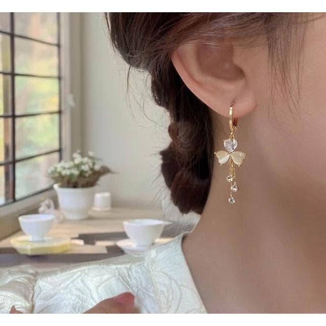 {遇見臻品}BG471三葉草蘇耳環氣質百搭心型耳扣三葉草流蘇耳環長款氣質耳環造型耳環優雅氣質金屬耳環日韓流行時尚耳環耳飾