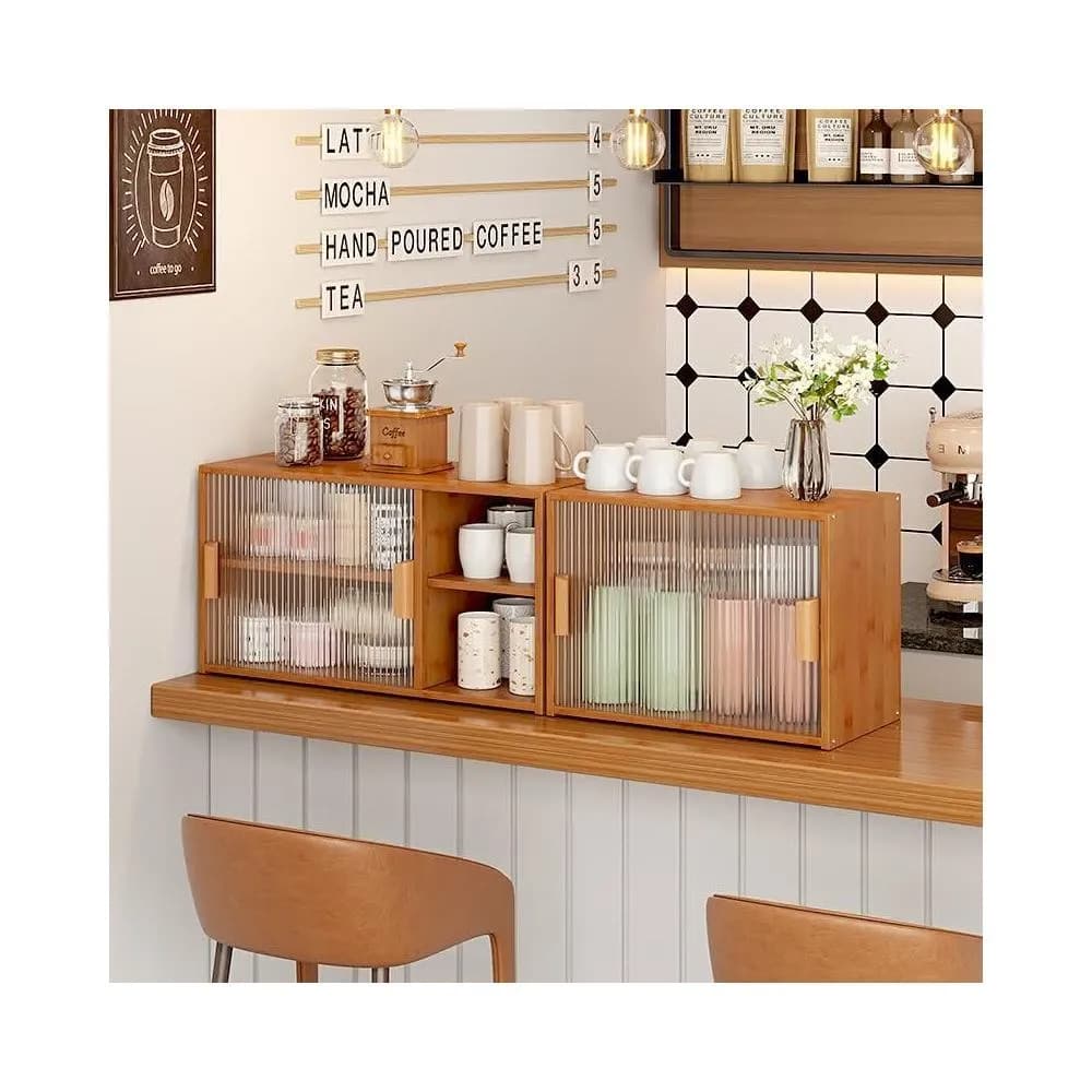 桌上收納櫃 杯子收納櫃 辦公室放茶具水杯置物架 收納櫃 廚房餐具防塵儲物櫃 餐具收納櫃