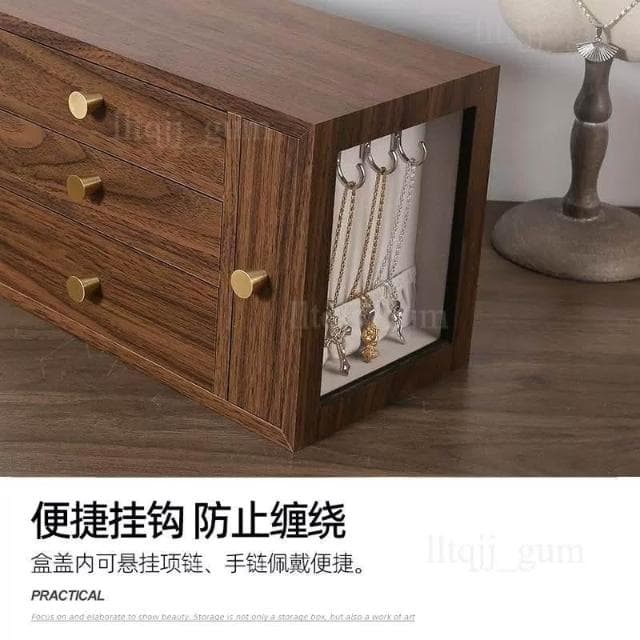 胡桃木首飾收納盒 多層耳釘收納盒 戒指項鍊手鐲飾品盒 手錶珠寶高級木質盒 大容量項鍊收納盒 戒指耳環