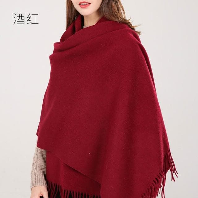 比比優 100%羊毛披肩女冬季紅色圍巾高級感新款百搭保暖兩用高端禮物
