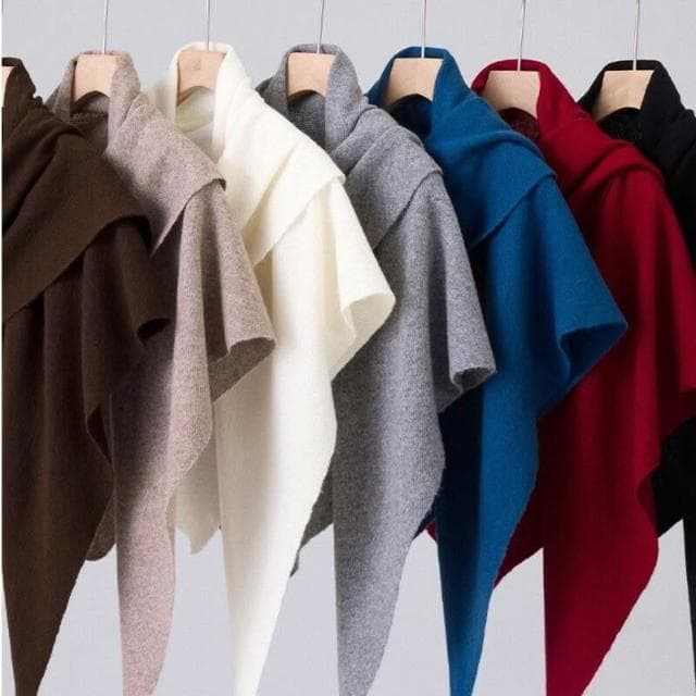 比比優 100%羊毛披肩三角巾女針織領巾護頸披肩秋冬新披肩外搭圍巾批