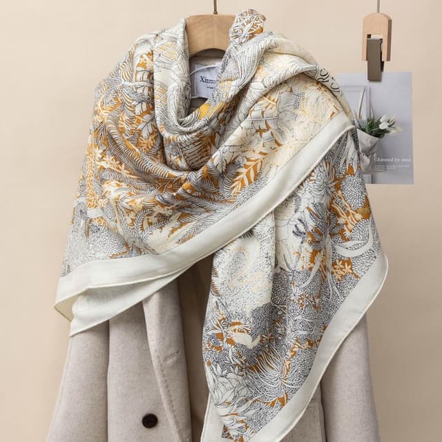 好夢想精品館   時尚真絲羊絨圍巾女冬季高級感百搭保暖羊毛方巾披肩