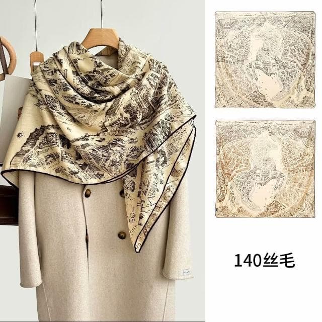 好夢想精品館  雙面異色真絲羊毛140絲巾重工高級感絲毛大披肩秋冬百搭保暖圍巾