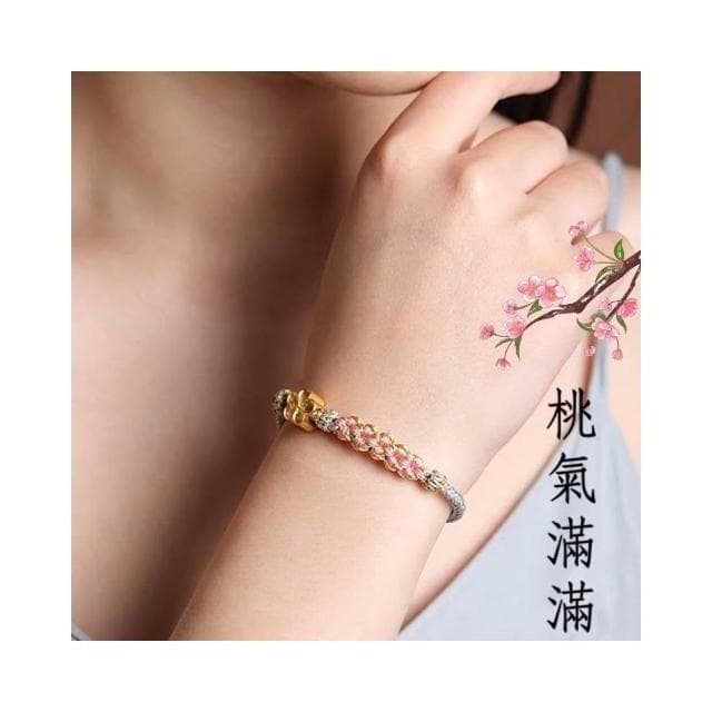 【開運堂】桃花朵朵開手工編織手繩手鍊合金桃花手繩創意DIY手繩