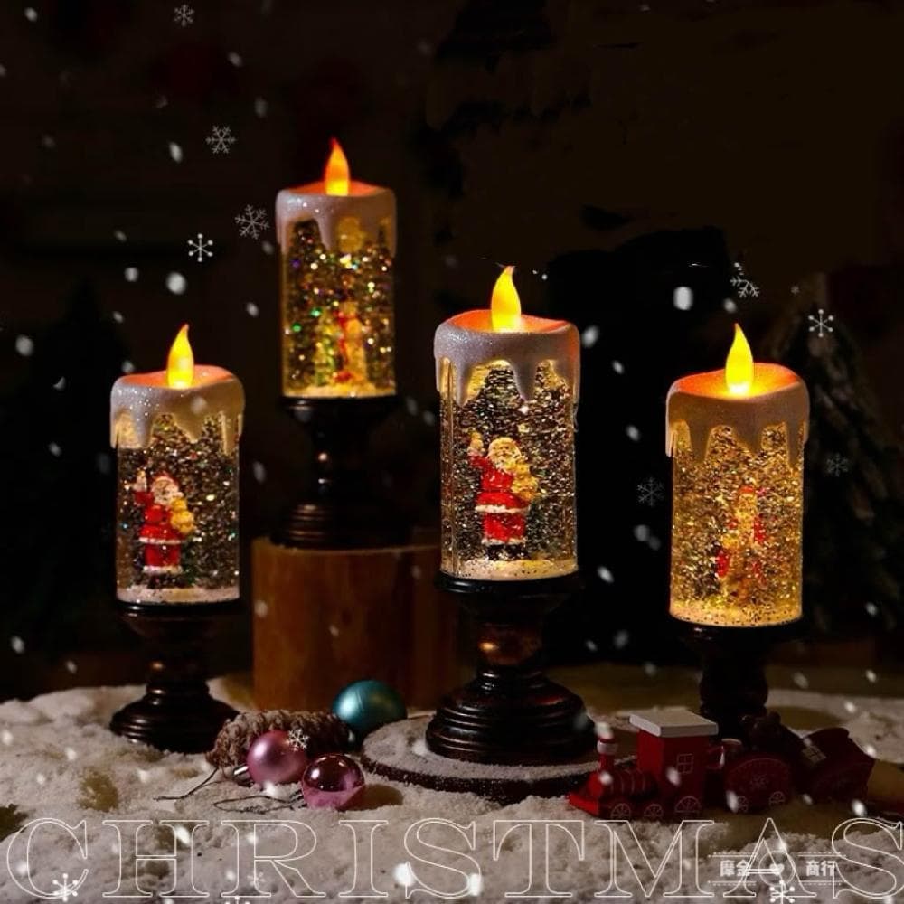 🔥現貨速出🔥聖誕燭台小夜燈 氛圍裝飾聖誕飄雪小燈 交換禮物 聖誕禮物 發光小夜燈 蠟燭燈 聖誕樹燈 聖誕裝飾LED小