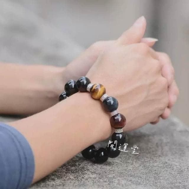 🔥爆款三色虎眼石黑曜石手鍊彩眼黑耀石手鍊黃紅藍虎眼石手串天然水晶飾品男手串情侶