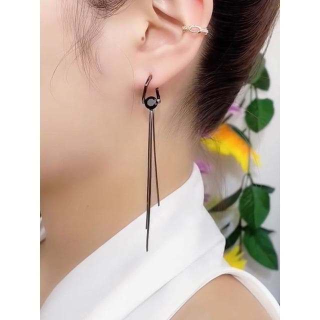 {遇見臻品}BG449黑色三角復古黑金流蘇耳飾設計黑色克拉鋯石流蘇耳環耳線個性長耳環超仙顯臉瘦耳飾銀針耳環鑲鑽氣質耳環