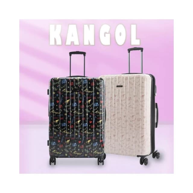 【KANGOL】英國袋鼠 塗鴉滿版防盜拉鍊行李箱(多尺寸任選)