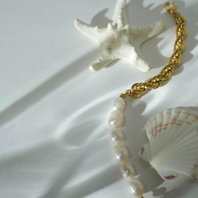 【Poesie】HORIZON｜天然淡水珍珠｜巴洛克風｜麻花｜手鍊