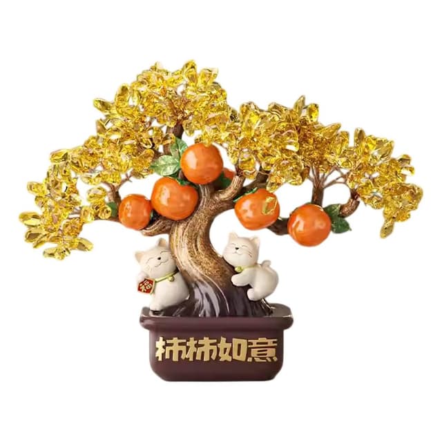 【Felsted 菲仕德】發財樹 招財貓擺件（搖錢樹 招財樹 柿柿如意招財 開業禮品 喬遷禮物 風水擺飾 電視櫃玄關裝飾 ）