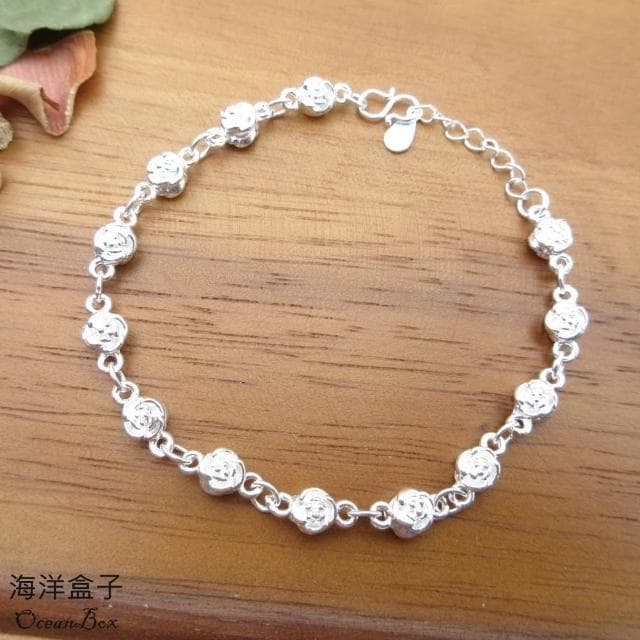 【海洋盒子】立體雙面雪白玫瑰花S999純銀手鍊贈禮盒(新年禮物 生日禮物 聖誕禮盒 送禮)