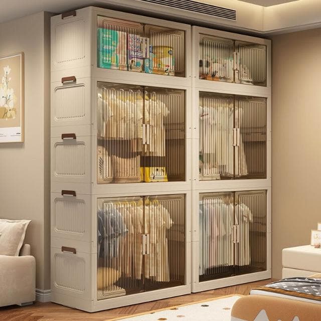 牧牧精品 折疊式衣物收納櫃家用簡易衣櫃雙開門塑料櫃子臥室房間嬰兒儲物櫃