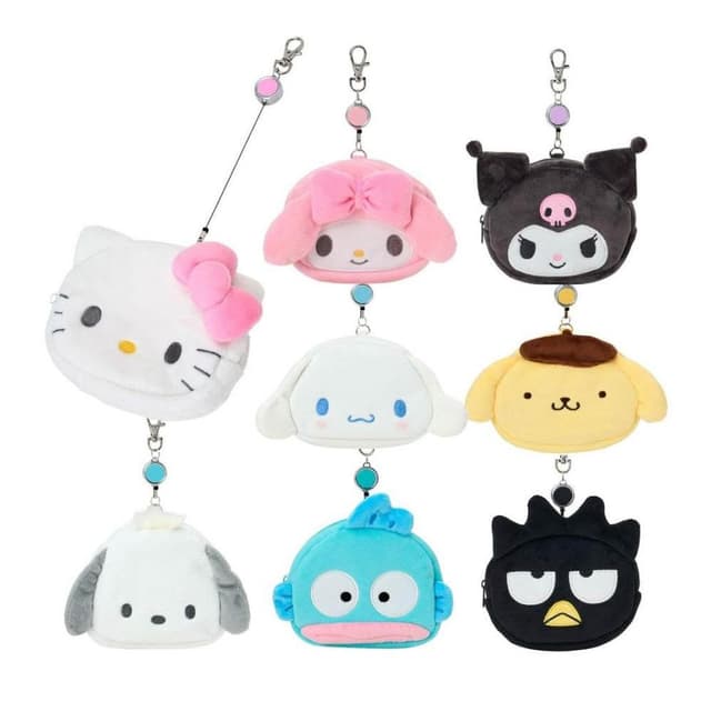 【SANRIO 三麗鷗】三麗鷗 大頭票卡包 悠遊卡包 零錢包 伸縮拉線 凱蒂貓 美樂蒂 酷洛米 大耳狗 日本正版 該該貝比日本精品