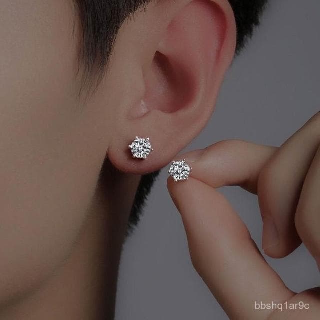 閤金耳飾鋯石 簡約男士耳釘男 百搭高級感六爪爆閃睡覺免摘防過敏耳釘 男士耳釘 ins耳釘 耳環 耳釘男 耳釘
