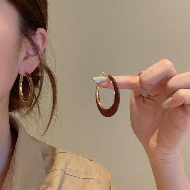  耳環秋冬美拉德棕色大圈圈耳環女新款高級感氣質耳飾耳圈輕盈精緻輕奢高級韓國不過敏看不膩超閃耳環耳飾氣質飾品配禮服百搭禮物