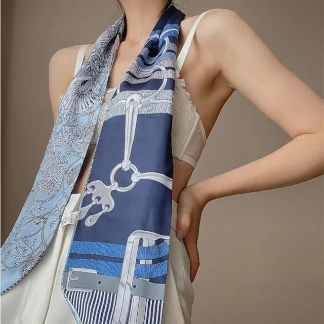 梵花 長條小絲巾腰帶女髮帶百搭高級感薄款春秋款搭配襯衫絲帶繫脖飄帶