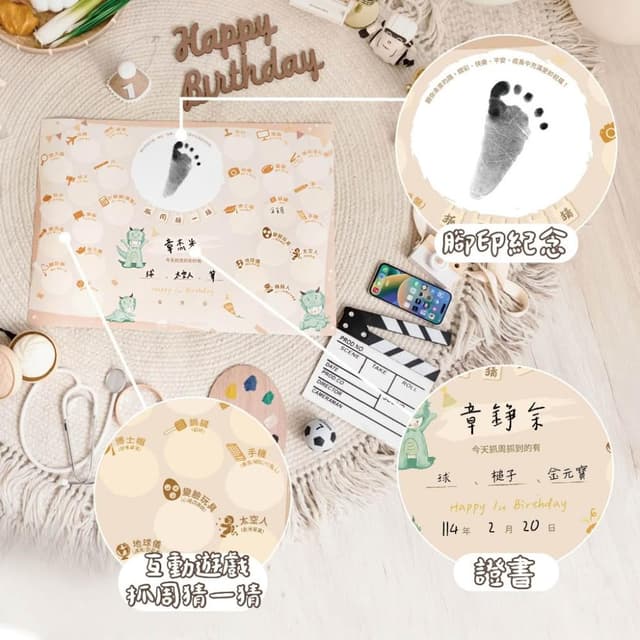 現貨｜龍年寶 3合1抓周猜猜板 抓周證書 蓋腳印 抓周佈置 抓周猜猜版 抓周猜猜樂 周歲生日派對 抓周猜 猜猜板