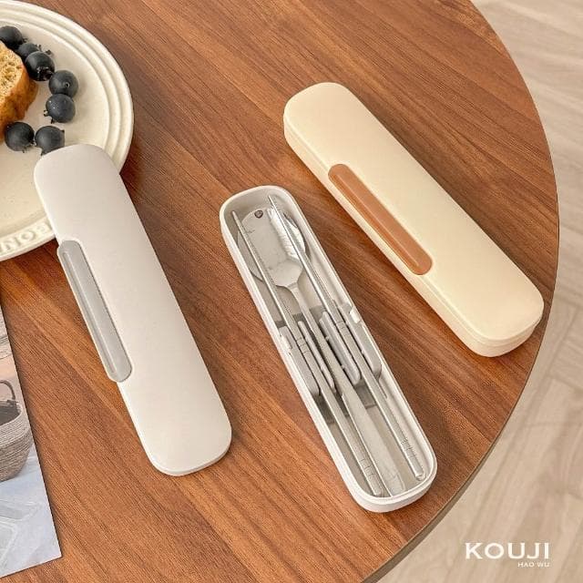 【KOUJI】奶油系環保餐具 環保餐具 餐具組 外出餐具組 湯匙 筷子 不鏽鋼餐具 餐具組 餐具 不鏽鋼 環保