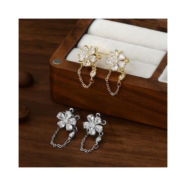 Miss Si【現貨速發】鋯石花瓣 韓國時尚設計感耳環 高級感流蘇耳釘百搭耳飾 四葉草耳環 幸運草耳針