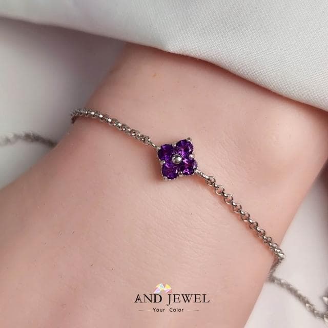 [安珠]  紫水晶 紫色 圓形 3mm 手鍊 和諧系列 Blossom B寶石銀飾 AND JEWEL