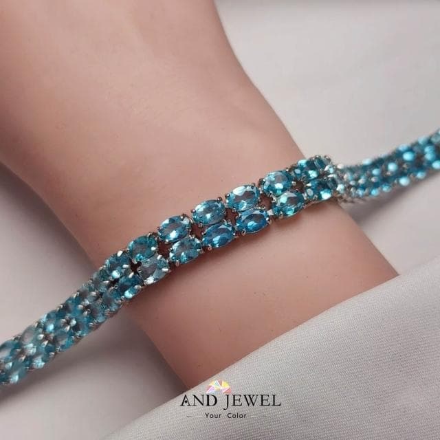 [安珠] 磷灰石 藍色 橢圓 4*6mm 手鍊 和諧系列 Legion 天然寶石 珠寶銀飾 安的珠寶