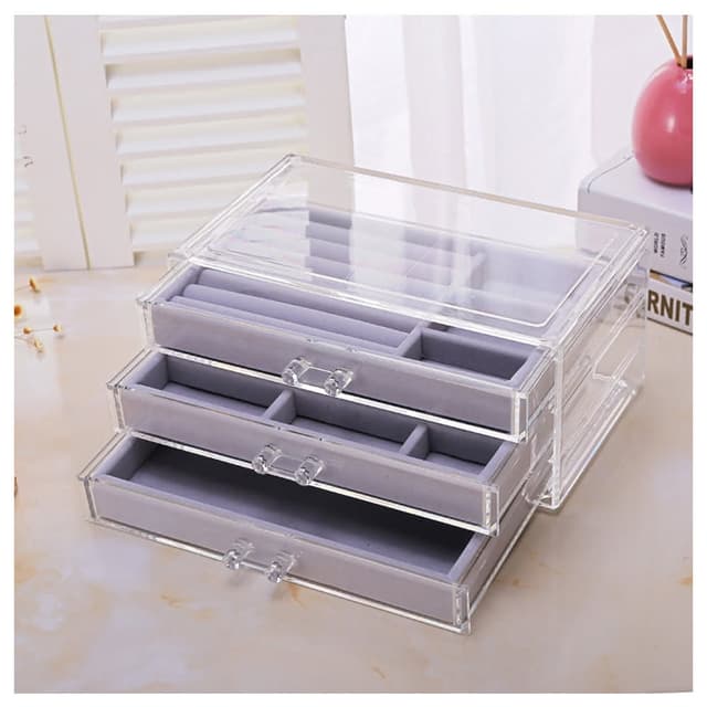 【HaNA 梨花】交換禮物冰花絨布高檔首飾盒珠寶盒．三層抽屜珠寶收納盒(交換禮物長輩送禮)