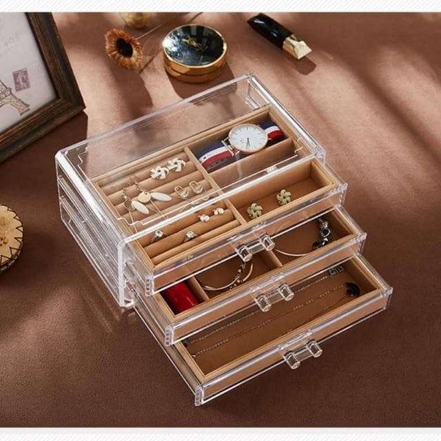 【HaNA 梨花】交換禮物冰花絨布高檔首飾盒珠寶盒．三層抽屜珠寶收納盒(交換禮物長輩送禮)