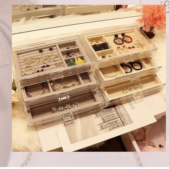 【HaNA 梨花】交換禮物冰花絨布高檔首飾盒珠寶盒．三層抽屜珠寶收納盒(交換禮物長輩送禮)