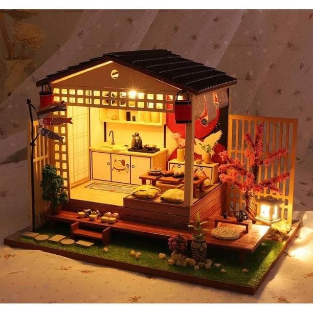 大旺小舖:DIY小屋傾櫻小舍 日式風  袖珍屋娃娃屋材料包 生日結婚母親節情人節聖誕交換禮物 實體店面