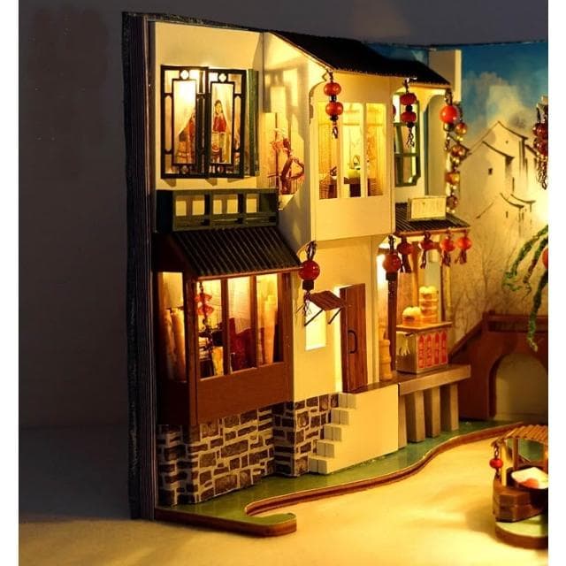 大旺小舖: 新款diy袖珍娃娃屋材料包小屋江南水巷  書本造型小屋 生日結婚母親節情人節聖誕交換禮物 實體店面