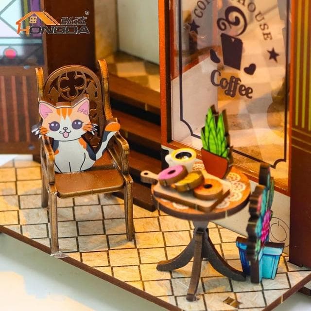大旺小舖:書立DIY小屋咖啡館猫咖 袖珍屋娃娃屋材料包 生日結婚母親節情人節聖誕交換禮物 實體店面