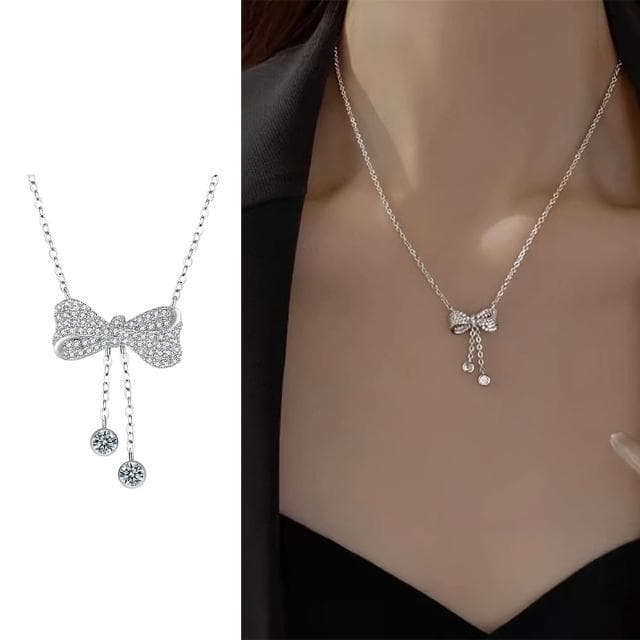 【LEEHER】925/純銀/流蘇項鍊/蝴蝶結/吊墜/飾品/項鍊女/高級感/鎖骨鏈/個性項鍊/ins風/韓國飾品/交換禮物
