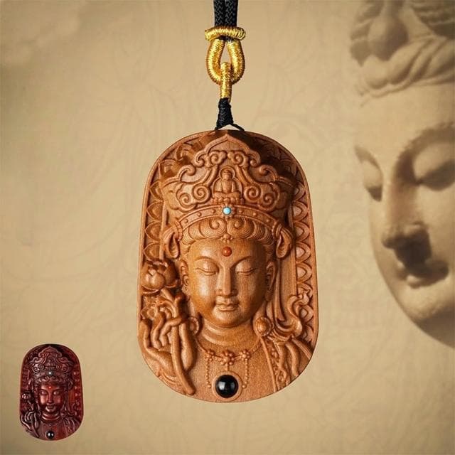 【LEEHER】紫檀木/持蓮觀音/菩薩/佛像/平安符/轉運項鍊/觀音玉墜/吊墜/佛牌/保平安/招財納福/吊飾/掛飾/禮物/掛件