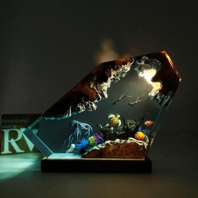章魚和海龜樹脂小夜燈情侶潛水夫探索海底世界獨特裝飾耶誕節禮物