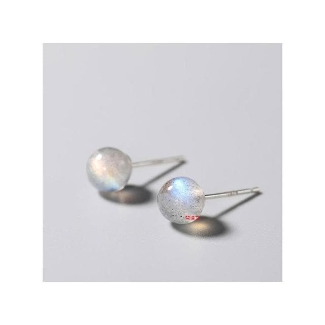 【開運堂】現貨 灰月光石耳針1對Ｓ９２５銀耳針耳釘女韓版簡約耳釘耳環氣質漸變拉長石水晶耳飾