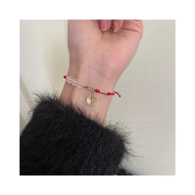 🔥現貨🔥6mm紅繩小福牌手鍊女天然水晶瑪瑙編織手繩網紅同款小眾設計感送閨蜜禮物聖誕節情人節情侶 開運堂