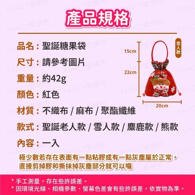 【FANCY LIFE】聖誕糖果袋(聖誕節禮物袋 聖誕節裝飾用品 聖誕背包 抽繩束口禮物袋 禮品袋包 環保不織布 交換禮物)