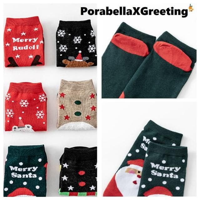 【Porabella】盒裝繽紛撞色聖誕中筒襪交換禮物雪人麋鹿雪人點點撞色可愛聖誕節必買精美包裝(一組4雙)