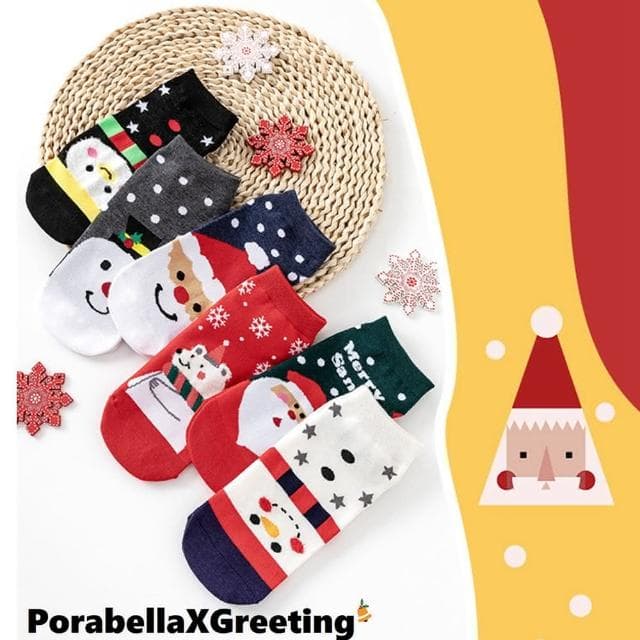 【Porabella】盒裝繽紛撞色聖誕中筒襪交換禮物雪人麋鹿雪人點點撞色可愛聖誕節必買精美包裝(一組4雙)